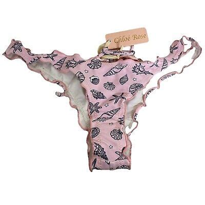 Chloe Rose Sz S Pink Ruffled Bikini Bottom Sea Shells Back Ruched Tie NEW EBay
