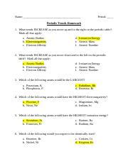 Phsci Trends In The Periodic Table Homework Copy Docx Name