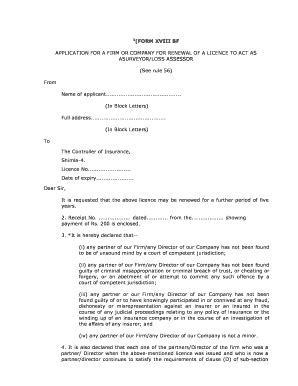 Fillable Online 1 FORM XVIII BF APPLICATION FOR A FIRM OR Think