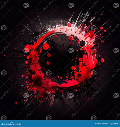 Red Paint Circle Splash Isolated On Black Background Stock