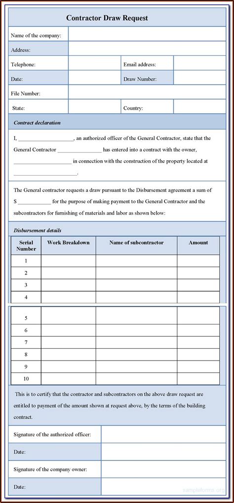 Construction Draw Request Form Template Form Resume Examples