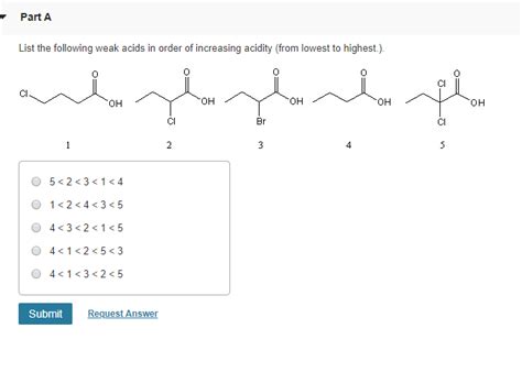 Solved Part A List the following weak acids in order of | Chegg.com