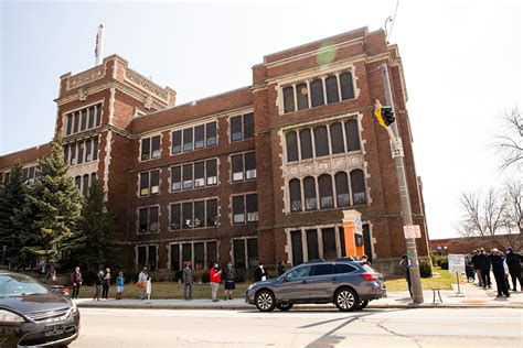 Scenes From The Line At Riverside University High School During Tuesday