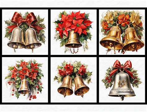 Silver and Gold Christmas Bells Clipart, PNG Bundle, Watercolor, Junk ...