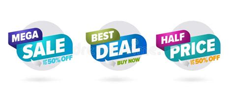 Three Dimension Mega Sale Best Deal Half Price Template Stock Vector