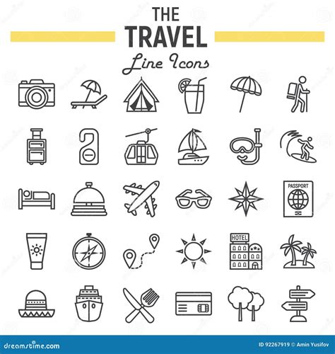 Travel Line Icon Set Tourism Symbols Collection Stock Vector