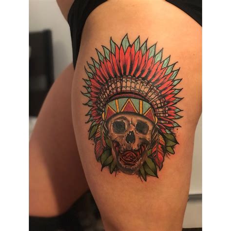 Skull And Headdress Tattoo Headdress Tattoo Tattoos Leaf Tattoos