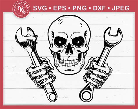 A Skull Holding Wrenches With The Words Svg Eps Png Dxf