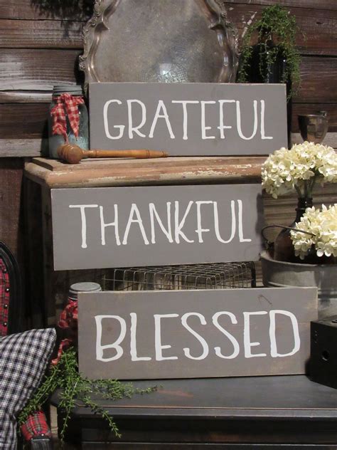 Wooden Signs Grateful Thankful Blessed Farmhouse Rustic Primitive Wall