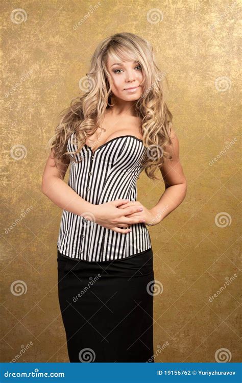 Blonde Woman In Corset And Skirt Stock Photo Image Of Perfect Makeup 19156762