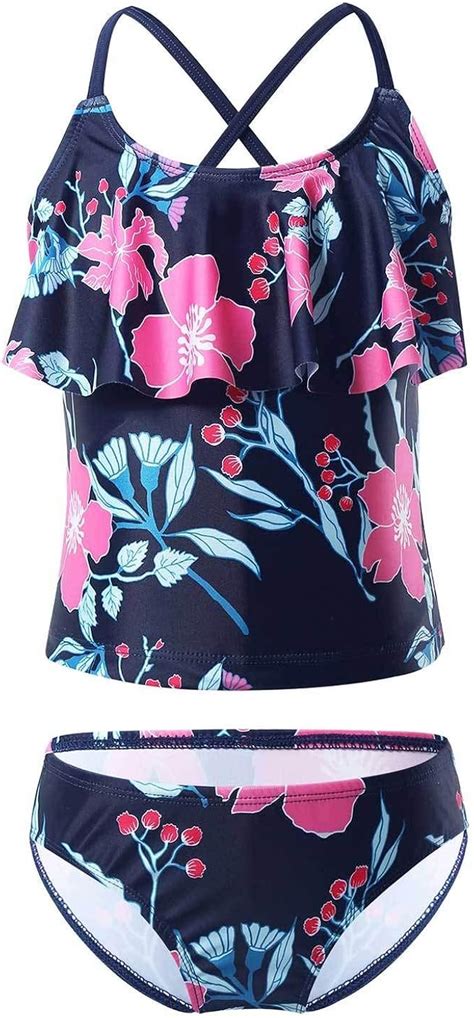 Inlzdz Inlzdz M Dchen Einteilige Tankini Badeanzug Blumenmuster Bikini Bademode Sommer