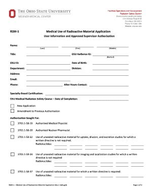 Fillable Online Rsm Medical Use Of Radioactive Material Application