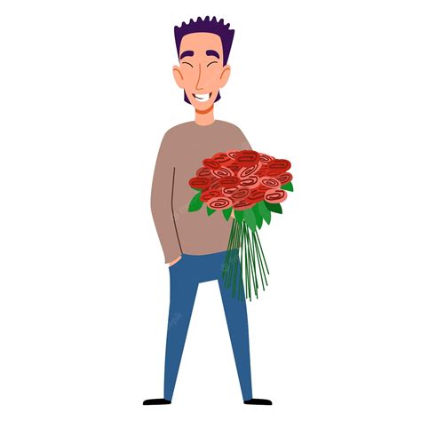 Premium Vector An Asian Man With Flowers In His Hand Vector Illustration