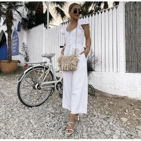 Zara White Denim Jumpsuit With Belt And Puffy Depop