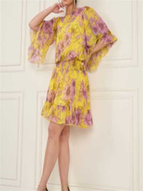 Buy Antheaa Floral Printed Round Neck Flared Sleeve Chiffon Fit And Flare