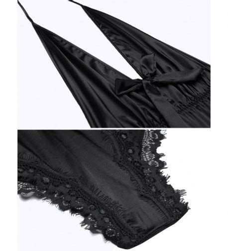 Women Sexy Lingerie One Piece Teddy Deep V Neck Halter Bodysuit Lace Jumpsuit Sleepwear Black