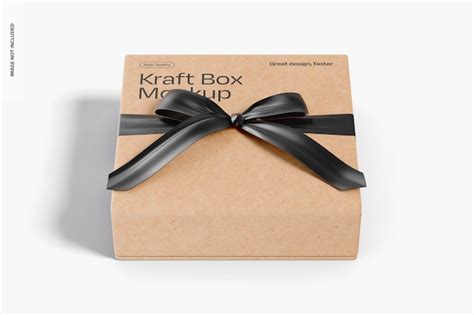 Premium PSD | Square kraft box with ribbon mockup