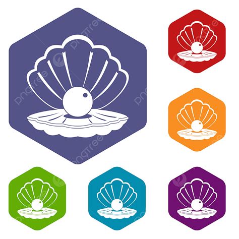 Pearl In Shell Clipart Vector Pearl In A Sea Shell Icons Set Hexagon