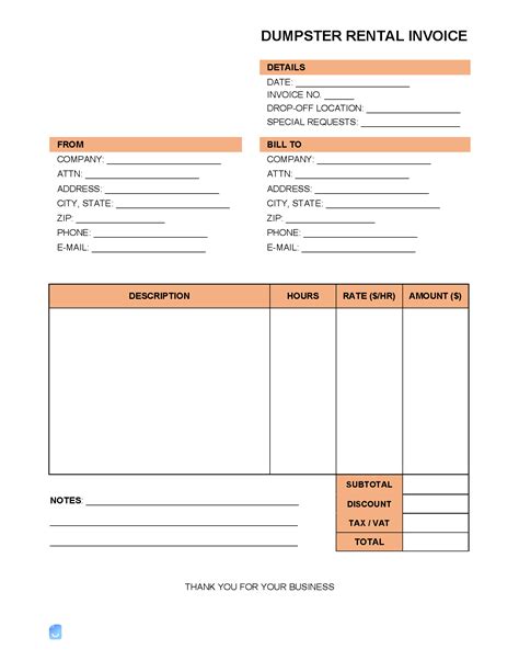 Dumpster Rental Invoice Template Invoice Maker