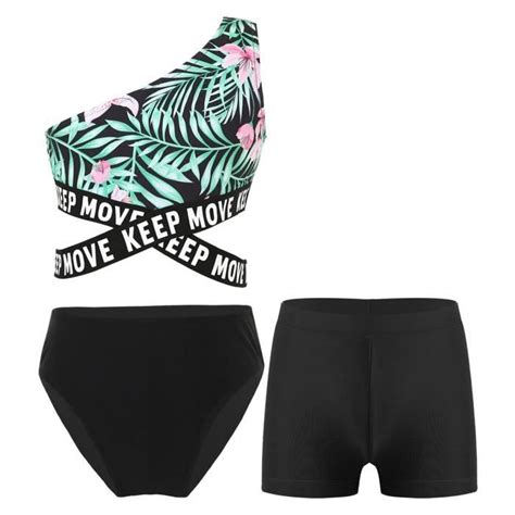 IEFIEL 3 Pieces Bikini Maillot de Bain Fille Enfant Tankini Imprimés avec Slip Short de Bain