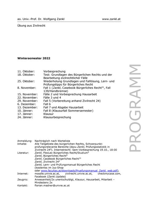 Programm Ue Programm Zivilrecht Ws Programm Ao Univ Prof Dr