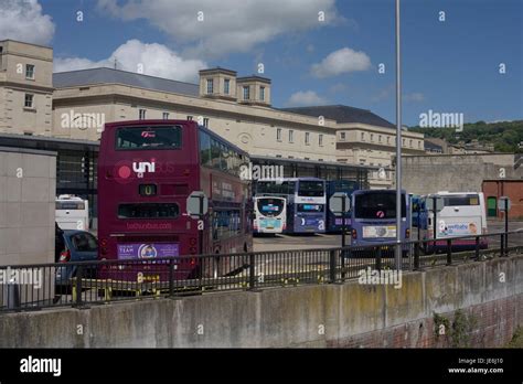 Bath bus station with Bath Unibus and First group buses Stock Photo - Alamy