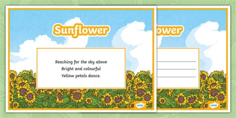 Sunflower Haiku Poetry Template L Enseignant A Fait