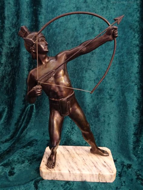 Antiques Atlas Art Deco Spelter Roman Archer On A Marble Plinth