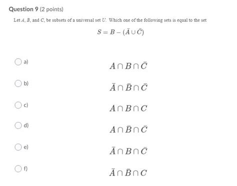 Solved Question 9 2 Points Let A B And C Be Subsets Of