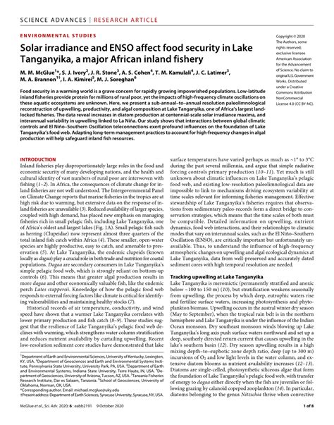 PDF Solar Irradiance And ENSO Affect Food Security In Lake Tanganyika