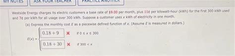 Solved MY NOTES Westside Energy Charges Its Electric Chegg