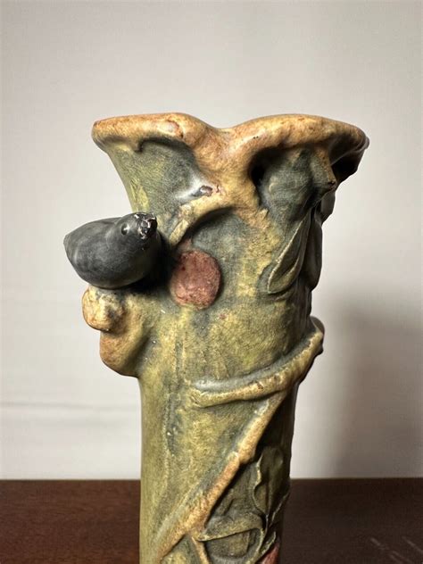 Weller Baldin Woodcraft Pottery Apple Tree Trunk Bud Vase With Raven