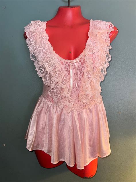 Vintage Pink Teddy Lingerie Vintage Pale Pink Lace Teddy Lace Nightie Short One Piece