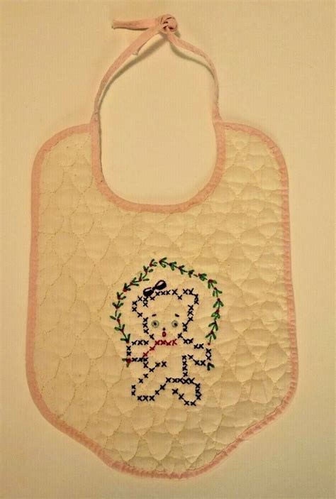 Vintage Embroidered Babies Bib Cute Handmade Bib Gem