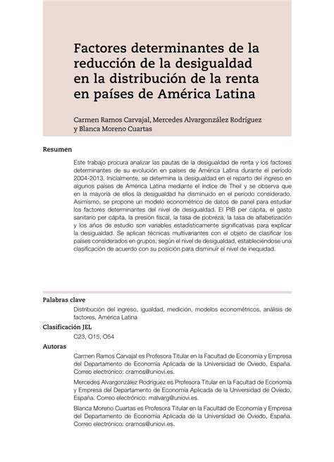 Pdf Factores Determinantes De La Reducción De La Desigualdad En La