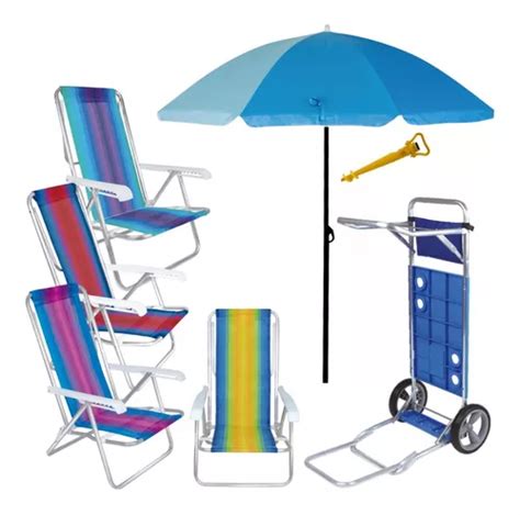 Kit 4 Cadeira Praia Reclin Carrinho Avanço Guarda Sol Mor