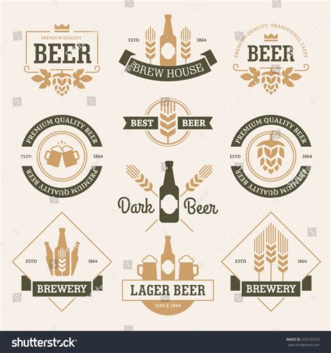 Set Beer Labels Emblems Signs Symbols Stock Vector Royalty Free