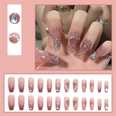 Bd Faux Ongles Longs Pression Design De C Ur De Fleur Pour