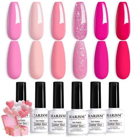 Amazon Rarjsm Pink Gel Nail Polish Set Pcs Pale Light Pink Neon Hot Pink Rose Glitter
