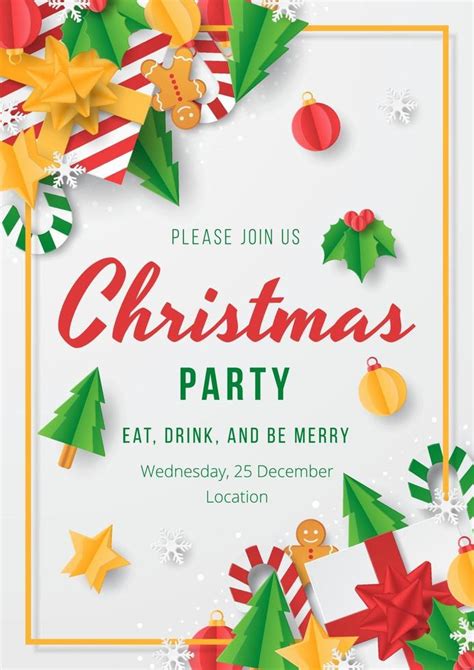 Christmas Party Poster With Papercut Christmas Element 3314400 Vector