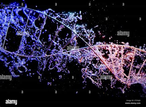 Chromosome Spiral Strand Of Dna Helix With Blue Neon Light Particles D