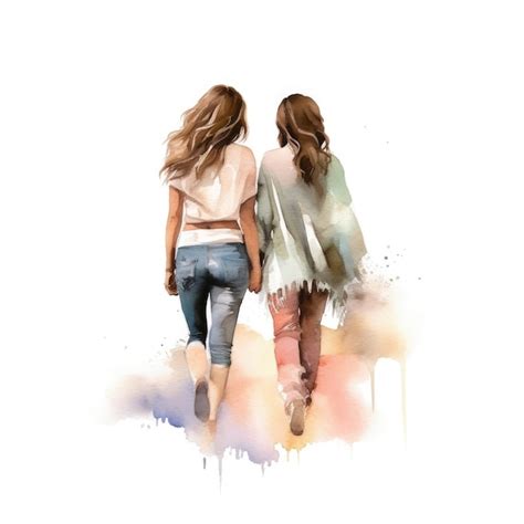 Premium AI Image Watercolor Of Two Friends Walking Together