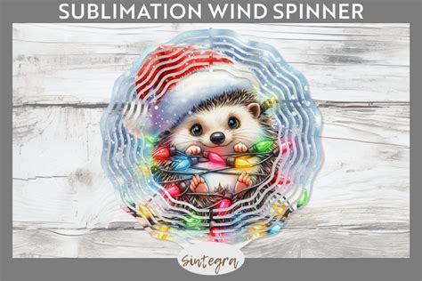 Christmas Hedgehog Entangled In Lights Wind Spinner PNG