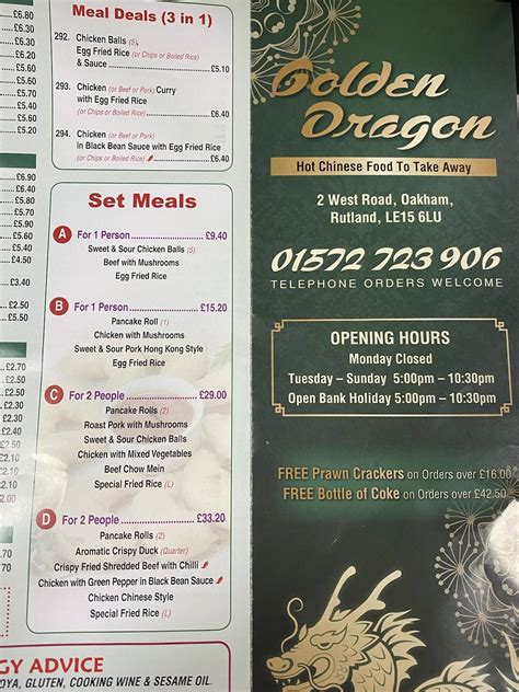 Menu At Golden Dragon Take Away Fast Food Oakham