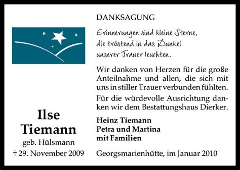 Traueranzeigen Von Ilse Tiemann Noz Trauerportal