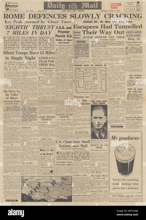 1944 Daily Mail Front Page Reporting Battle For Rome And RAF Officers