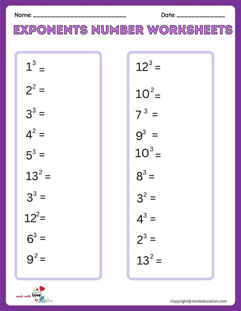 Exponents Worksheet for Second and Third Power | FREE Download