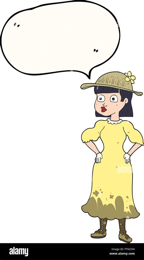 Freehand Drawn Speech Bubble Cartoon Woman In Sensible Dress Stock