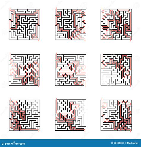 Vector Maze Set Labyrinth Illustration With Solution Stock Vector