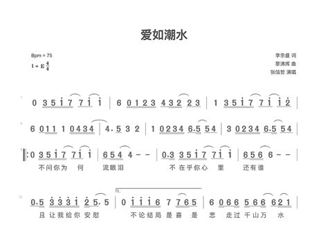 爱如潮水简谱 张信哲 吉他世界